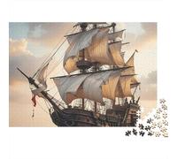 Puzzle da 1000 pezzi con nave a vela al tramonto, nave pirata fantasma, giochi educativi per adulti, bellissima decorazione, sfida di alta difficoltà, regalo di compleanno. 38x26cm/1000pcs