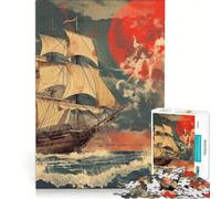 Puzzle da 1000 pezzi con nave pirata al tramonto e vele spiegate gioco rompicapo sfida impegnativa regalo per amici e familiari 50x75cm
