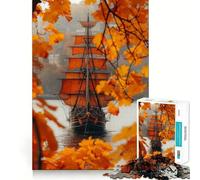 Puzzle da 1000 pezzi con nave pirata arancione per adulti, ideale per stimolare la memoria e il divertimento, con bordi precisi, perfetto come regalo stagionale (50x75cm)
