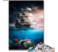 Puzzle da 1000 pezzi con nave pirata e attacco del Kraken, puzzle in legno per adulti, decorazione artistica, giocattolo di intelligenza per giochi al chiuso in famiglia (dimensioni 50x75cm)