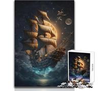 Puzzle da 1000 pezzi con nave pirata fantasma volante, gioco educativo per la concentrazione mentale, idea regalo speciale commovente, dimensioni 50x75cm