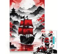 Puzzle da 1000 pezzi con nave pirata rossa e nera per adulti, gioco di logica, rilassante e di precisione, ideale come regalo di Babbo Natale (50x75cm)