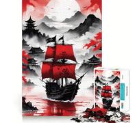 Puzzle da 1000 pezzi con nave pirata rossa e nera per adulti, gioco per allenare la mente, rilassante, taglio di precisione, regalo elegante (38x52cm)