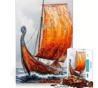 Puzzle da 1000 pezzi con nave vichinga a vela per adulti, gioco per esercitare la mente, giocattolo per la famiglia, taglio di precisione, regalo creativo (50x75cm)
