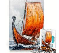 Puzzle da 1000 pezzi con nave vichinga a vela per adulti, rompicapo per la casa, tempo libero, assemblaggio di immagini, regalo di compleanno (38x52cm)