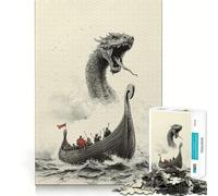 Puzzle da 1000 pezzi con nave vichinga e serpente marino,divertente per allenare la mente,con incastri precisi e senza spazi vuoti,ideale per momenti di condivisione con i propri cari (38x52cm)