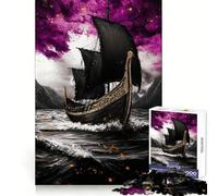 Puzzle da 1000 pezzi con nave vichinga nera in mare in tempesta per ragazzi, stimolante per la mente, passatempo rilassante, bordi uniformi, regalo memorabile (38x26cm)