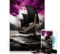 Puzzle da 1000 pezzi con nave vichinga nera su mare in tempesta,gioco di costruzione stimolante,gioco tranquillo,divertimento per compleanno 38x52cm