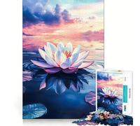 Puzzle da 1000 pezzi con ninfee al tramonto, decorazione con taglio preciso, gioco per la mente, regalo, momento di relax, attività per compleanno (38x26cm)