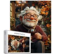 Puzzle da 1000 pezzi con nonno che beve davanti alla porta, per adulti, stile cartone animato, arte puzzle impegnativo per la famiglia, giochi di attività per la famiglia, puzzle colorato fai da te
