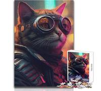 Puzzle da 1000 pezzi con occhiali da gatto e giacca di pelle per adolescenti, gioco di apprendimento del pensiero strategico, regalo significativo ideale per qualsiasi evento, dimensioni 38x26cm