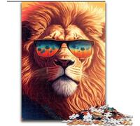 Puzzle da 1000 pezzi con occhiali da sole e leone, gioco educativo e divertente da interno per la decorazione della casa, dimensioni 26X38cm