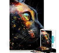 Puzzle da 1000 pezzi con occhio di gatto Sphynx e schizzi colorati per adulti ideale per migliorare la memoria il tempo libero e ottenere bordi precisi perfetto come regalo per le festività 38x52cm