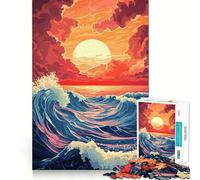 Puzzle da 1000 pezzi con onde dell'oceano al tramonto per ragazzi, gioco di logica puro, tranquillo, rilassante, pulito, decorazione da parete 38x52cm