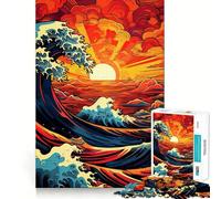 Puzzle da 1000 pezzi con onde oceaniche stilizzate al tramonto per adolescenti, gioco per l'esercizio mentale, relax e design, ideale per la lista dei desideri di Babbo Natale 38x26cm