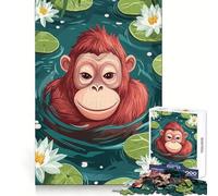 Puzzle da 1000 pezzi con orangutan stilizzato in uno stagno di ninfee, ideale per adulti, un esercizio mentale e un piacevole passatempo divertente (38x26cm)