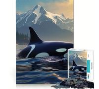 Puzzle da 1000 pezzi con orca, balena, mare e montagna, per adulti, gioco di logica, divertente da assemblare, bordo premium, regalo elegante (50x75cm)