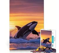 Puzzle da 1000 pezzi con orca che salta al tramonto in acque ghiacciate, ideale per ragazzi Puzzle con rinforzi, gioco rilassante e bordi netti, regalo di alta qualità (38x52cm)