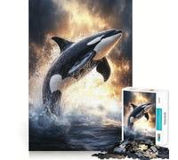 Puzzle da 1000 pezzi con orca che salta fuori dall'acqua, ideale per adulti Gioco di logica, relax e divertimento Opera d'arte dai bordi definiti (38x52cm)