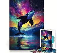 Puzzle da 1000 pezzi con orca che salta nelle acque cosmiche, ideale per ragazzi, stimola la memoria, favorisce il relax, taglia i pezzi in modo preciso e crea un regalo artistico (50x75cm)