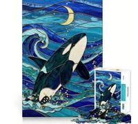 Puzzle da 1000 pezzi con orca in vetro colorato per adolescenti, stimola la memoria e allevia lo stress, con taglio di alta qualità, un regalo prezioso 38x26cm