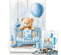 Puzzle da 1000 pezzi con orsacchiotto seduto in una culla blu per adolescenti, gioco Pure Logic, tranquillo, calmo, pulito, decorazione da parete 38x52cm