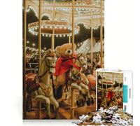Puzzle da 1000 pezzi con orsacchiotto sulla giostra gioco rompicapo decorazione per la casa con pezzi di forma casuale completamente ad incastro 38x26cm