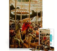 Puzzle da 1000 pezzi con orsacchiotto sulla giostra, ideale per adulti, per stimolare la memoria e creare un'immagine piacevole e creativa 38x52cm