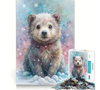 Puzzle da 1000 pezzi con orsetto ad acquerello nella neve,divertente per allenare la mente,con incastri precisi e senza spazi vuoti,ideale per creare un legame speciale con i propri cari (38x52cm)
