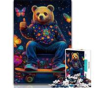 Puzzle da 1000 pezzi con orsetto che fa skateboard per adolescenti, gioco stimolante, ideale come regalo per tutta la famiglia (38x26cm)