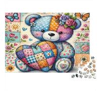 Puzzle da 1000 pezzi con orsetto patchwork. Orsetto patchwork colorato per adulti dai 12 anni in su. Gioco educativo. Bellissima decorazione. Sfida di alta difficoltà. Regalo di compleanno. 38x26cm