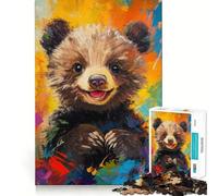 Puzzle da 1000 pezzi con orsetto sorridente e dipinto colorato per ragazzi, giocattolo intelligente per il tempo libero, taglio preciso, regalo stagionale 50x75cm