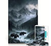 Puzzle da 1000 pezzi con orsi in un paesaggio montano con fiume,decorazione semplice e compatta,gioco per la concentrazione,gioco per momenti di relax,regalo di compleanno (38x26cm)