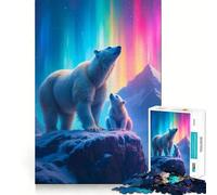 Puzzle da 1000 pezzi con orsi polari sotto l'aurora boreale per ragazzi, gioco di logica e antistress, taglio liscio, regalo memorabile (38x52cm)