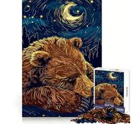 Puzzle da 1000 pezzi con orso addormentato sotto una notte stellata, ideale per adolescenti, gioco cognitivo, divertimento lento, bordo premium, Babbo Natale, desiderio, scelta 50x75cm