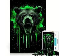 Puzzle da 1000 pezzi con orso arrabbiato e schizzi verdi,ideale per ragazzi,stimola la mente,divertimento senza spazi vuoti,incastro perfetto,svago coinvolgente per interni accoglienti (50x75cm)