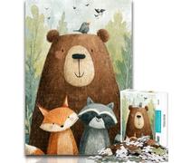 Puzzle da 1000 pezzi con orso bruno, volpe e procione, per adulti e adolescenti, fai da te, moderno, arte murale, arredamento per la casa, 50x75cm