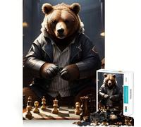 Puzzle da 1000 pezzi con orso che gioca a scacchi,gioco di squadra perfetto,attività per la mente,divertente e rilassante,regalo di Natale (38x26cm)