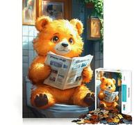 Puzzle da 1000 pezzi con orso che legge il giornale sul water Divertente,con tagli precisi,gioco creativo per stimolare la mente,facile da giocare,decorazione natalizia (38x26cm)