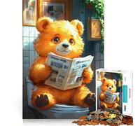 Puzzle da 1000 pezzi con orso che legge il giornale sul water,divertente,pulito e adatto all'arredamento,gioco per la concentrazione mentale,gioco per momenti di tranquillità,regalo di compleanno