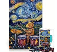 Puzzle da 1000 pezzi con orso che suona la batteria sotto una notte stellata,gioco di precisione e cognitivo,ideale per il tempo libero e come regalo di Natale (38x26cm)