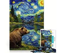 Puzzle da 1000 pezzi con orso in un paesaggio notturno stellato,bordi lisci,gioco di abilità mentale,divertimento,momenti di relax,regalo di compleanno,hobby (38x52cm)