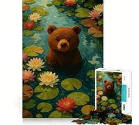 Puzzle da 1000 pezzi con orso nello stagno delle ninfee,incastro preciso,gioco cognitivo,regalo,momento di divertimento accogliente,scena natalizia (38x52cm)