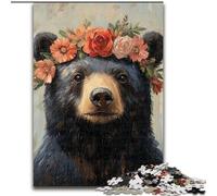 Puzzle da 1000 pezzi con orso nero e fiori, regalo di Natale per adulti, ideale per ufficio, camera da letto e soggiorno (dimensioni 26x38cm)