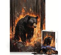 Puzzle da 1000 pezzi con orso nero nel fuoco per adolescenti, ideale per allenare la concentrazione, per un divertimento senza fine e per un regalo perfetto (38x26cm)