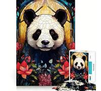 Puzzle da 1000 pezzi con orso panda e vetrata artistica, ideale per ragazzi Gioco di logica e abilità, morbido e rilassante, con taglio preciso Regalo perfetto (50x75cm)