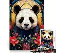 Puzzle da 1000 pezzi con orso panda e vetrata artistica, ideale per ragazzi, gioco di logica e divertimento per tutta la famiglia, taglio di qualità, regalo elegante (38x52cm)
