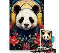 Puzzle da 1000 pezzi con orso panda e vetrata artistica, ideale per ragazzi, gioco di logica e divertimento per tutta la famiglia, taglio di qualità, regalo elegante (38x52cm)
