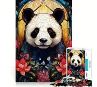 Puzzle da 1000 pezzi con orso panda in vetro colorato per ragazzi, ideale per stimolare la memoria, ridurre lo stress e creare un'attività creativa e rilassante (38x26cm) Regalo artistico