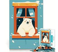 Puzzle da 1000 pezzi con orso polare alla finestra in una scena invernale ideale per adulti Un puzzle che rafforza la memoria perfetto per trascorrere momenti piacevoli con bordi netti e un regalo